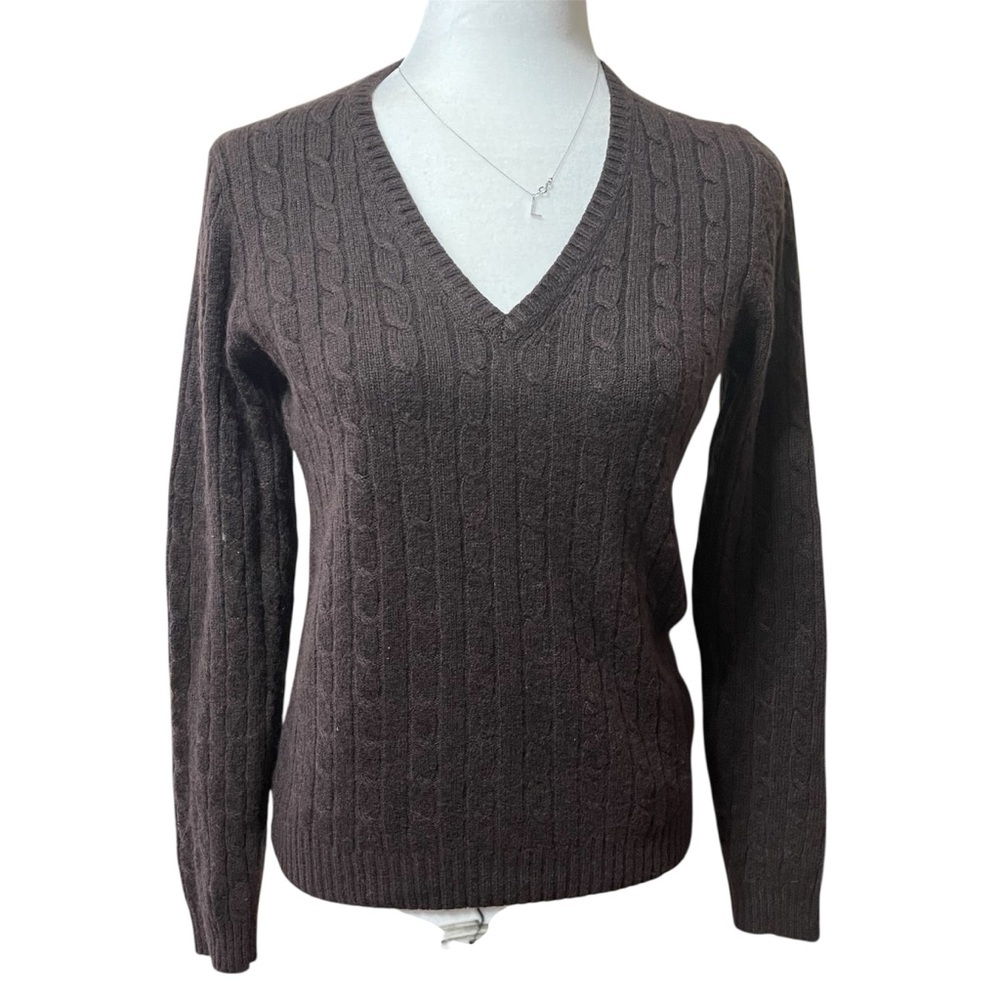 J. Crew Women's V-Neck Cable Knit Sweater - Brown US M